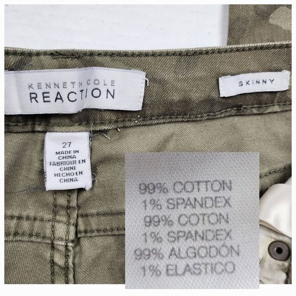 Kenneth Cole Reaction Camo Skinny Jeans Olive Green Army Green Size 27 - Picture 2 of 16